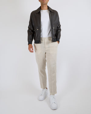 Hermès Menswear Brown Lambskin Leather Jacket with Palladium Zipper and Button Detail Size FR 52 (UK 42)