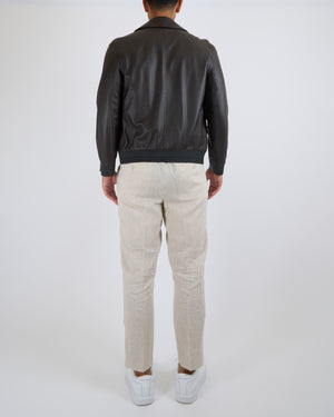 Hermès Menswear Brown Lambskin Leather Jacket with Palladium Zipper and Button Detail Size FR 52 (UK 42)