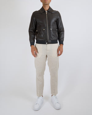 Hermès Menswear Brown Lambskin Leather Jacket with Palladium Zipper and Button Detail Size FR 52 (UK 42)