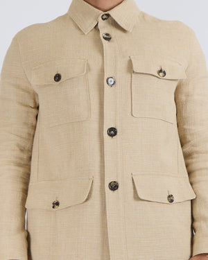 Loro Piana Menswear Clem Summer Jacket in A0ke Peanut Granules Linen and Silk Blend with Tortoiseshell Buttons Size IT 50 (UK 40)
