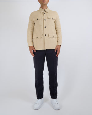 Loro Piana Menswear Clem Summer Jacket in A0ke Peanut Granules Linen and Silk Blend with Tortoiseshell Buttons Size IT 50 (UK 40)