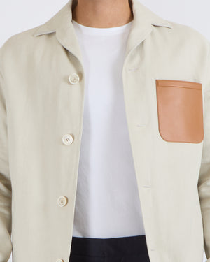 Loro Piana Menswear Beige Linen Jacket with Brown Lambskin Pocket Detail Size M (UK 40)
