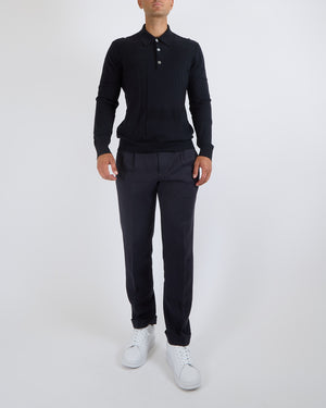 Hermès Menswear Navy Cashmere Jumper with Grey Button Details Size XL (UK 44)