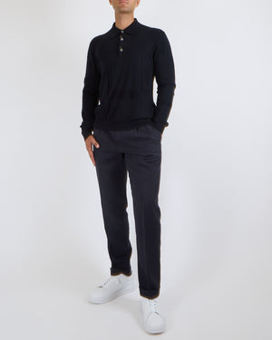 Hermès Menswear Navy Cashmere Jumper with Grey Button Details Size XL (UK 44)