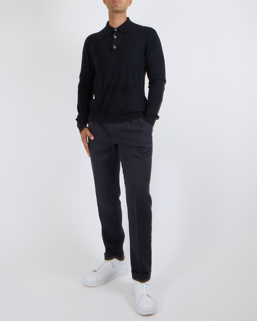 Hermès Menswear Navy Cashmere Jumper with Grey Button Details Size XL (UK 44)