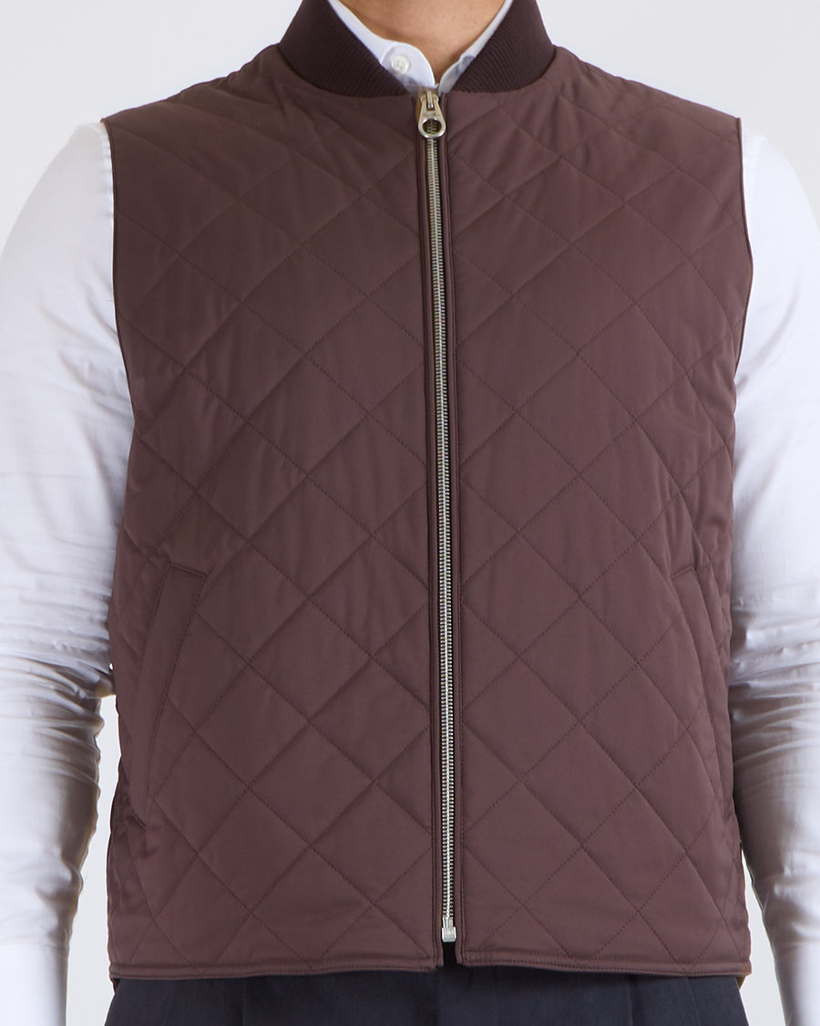 Loro Piana Menswear Burgundy Sleeveless Nylon Puffer Jacket Size L (UK 42)