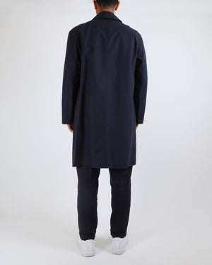 Hermès Menswear Navy Raincoat with Brown Leather Piping and Sellier Silver Buttons, Size 50 FR 50 (UK 40)