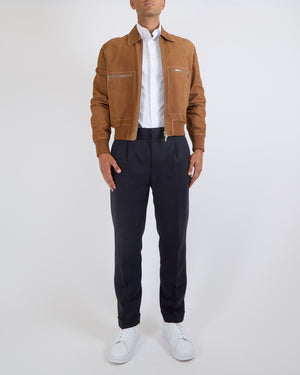 Hermès Menswear Jacket in Sienne Veau Nubuck with Palladium Zipper Details Size FR 50 (UK 40)