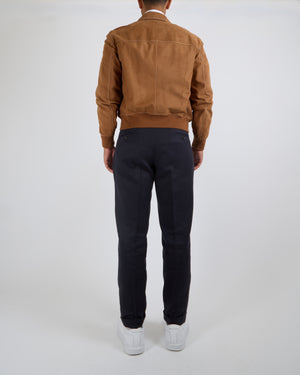 Hermès Menswear Jacket in Sienne Veau Nubuck with Palladium Zipper Details Size FR 50 (UK 40)