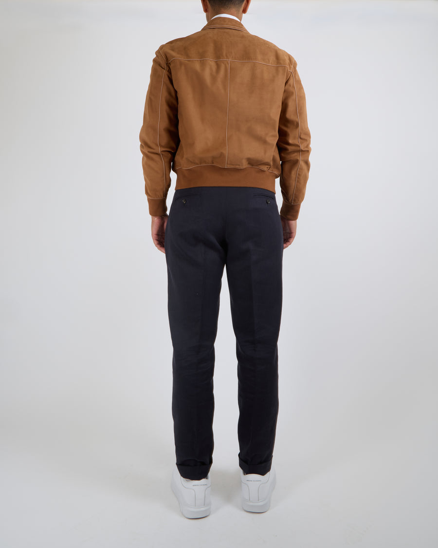 Hermès Menswear Jacket in Sienne Veau Nubuck with Palladium Zipper Details Size FR 50 (UK 40)