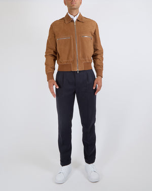 Hermès Menswear Jacket in Sienne Veau Nubuck with Palladium Zipper Details Size FR 50 (UK 40)