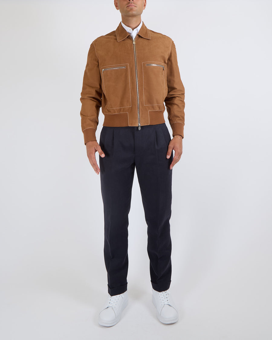 Hermès Menswear Jacket in Sienne Veau Nubuck with Palladium Zipper Details Size FR 50 (UK 40)