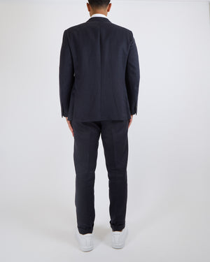 Loro Piana Menswear Navy Blue Linen Jacket and Trousers Suit Size IT 50 (UK 40)