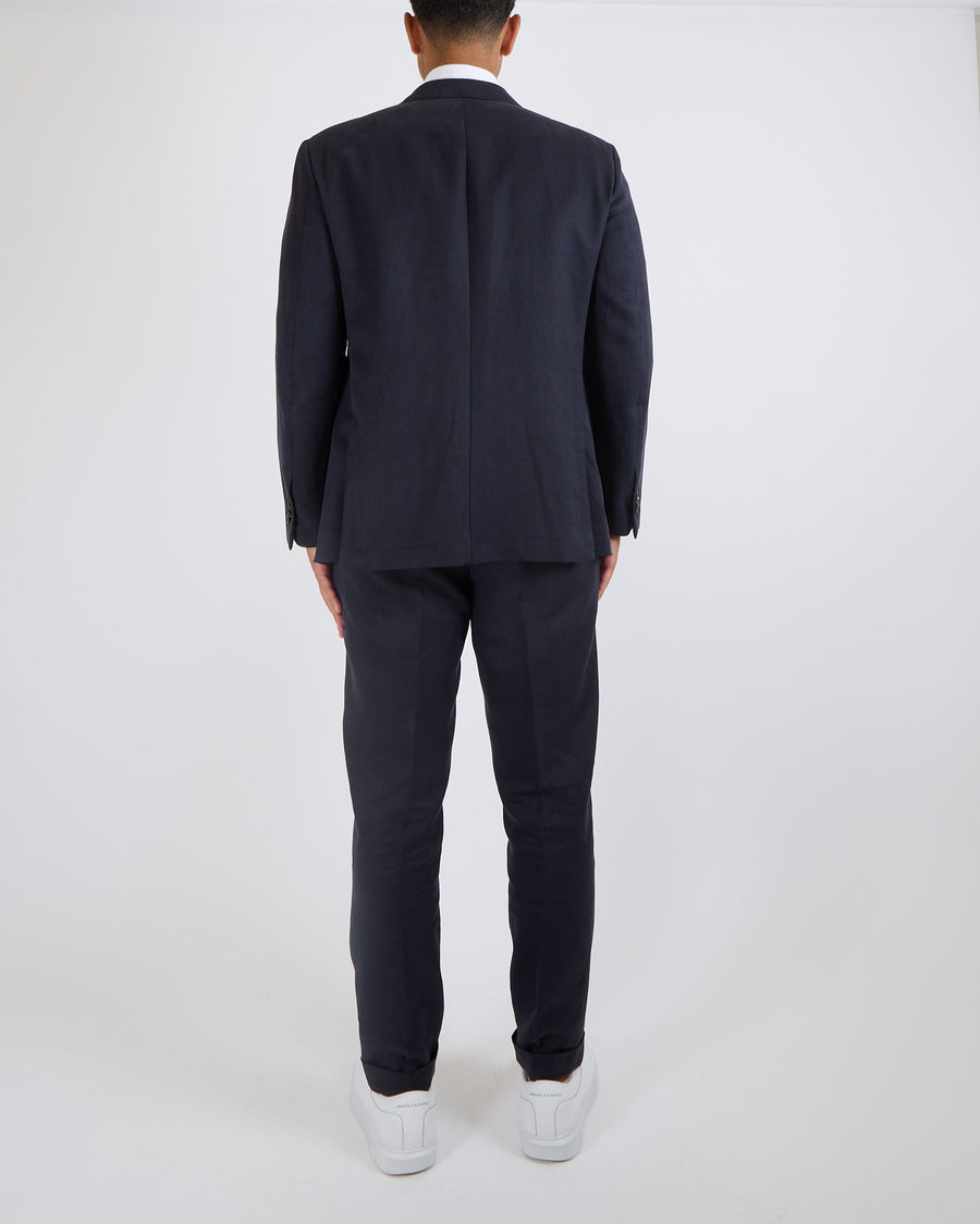 Loro Piana Menswear Navy Blue Linen Jacket and Trousers Suit Size IT 50 (UK 40)