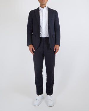 Loro Piana Menswear Navy Blue Linen Jacket and Trousers Suit Size IT 50 (UK 40)