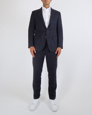 Loro Piana Menswear Navy Blue Linen Jacket and Trousers Suit Size IT 50 (UK 40)