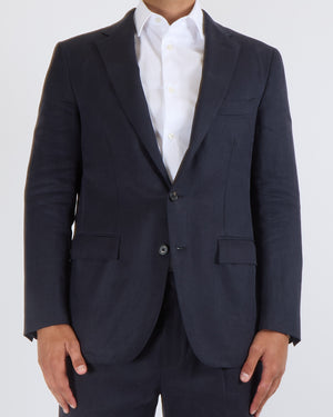 Loro Piana Menswear Navy Blue Linen Jacket and Trousers Suit Size IT 50 (UK 40)