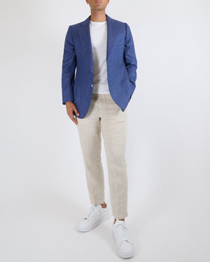 Cesare Attolini Menswear Blue Silk and Cashmere Blend Suit Jacket with Mother of Pearl Buttons Size IT 54 (UK 44)