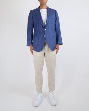 Cesare Attolini Menswear Blue Silk and Cashmere Blend Suit Jacket with Mother of Pearl Buttons Size IT 54 (UK 44)