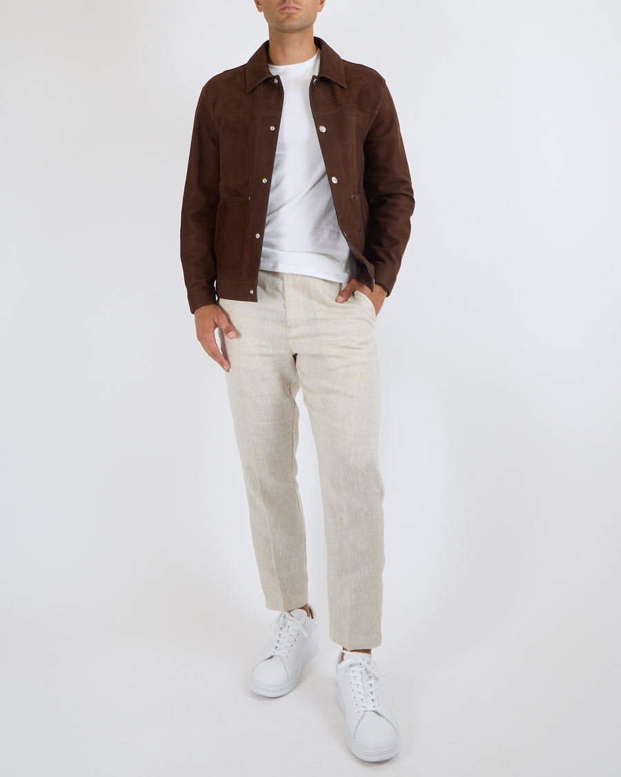 Christian Dior Menswear Brown Leather Jacket with Front Pockets and Silver Buttons with Embossed Logo Detail Size L (UK 42)