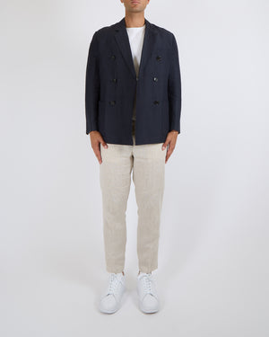 Hermès Menswear Linen Navy Blazer Jacket with Black Buttons Size FR 50 (UK 40)