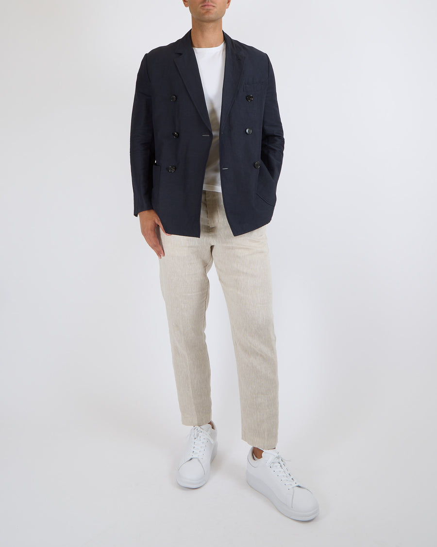 Hermès Menswear Linen Navy Blazer Jacket with Black Buttons Size FR 50 (UK 40)