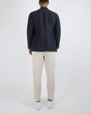 Hermès Menswear Linen Navy Blazer Jacket with Black Buttons Size FR 50 (UK 40)