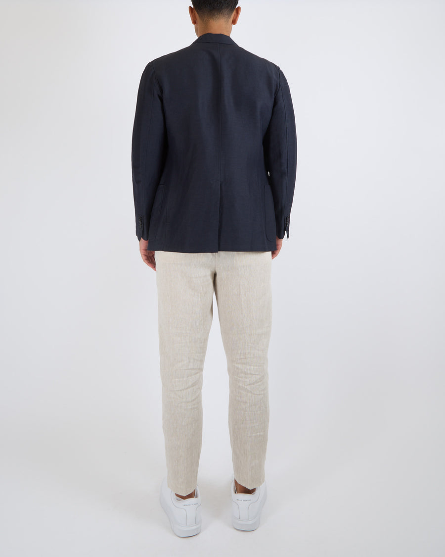 Hermès Menswear Linen Navy Blazer Jacket with Black Buttons Size FR 50 (UK 40)