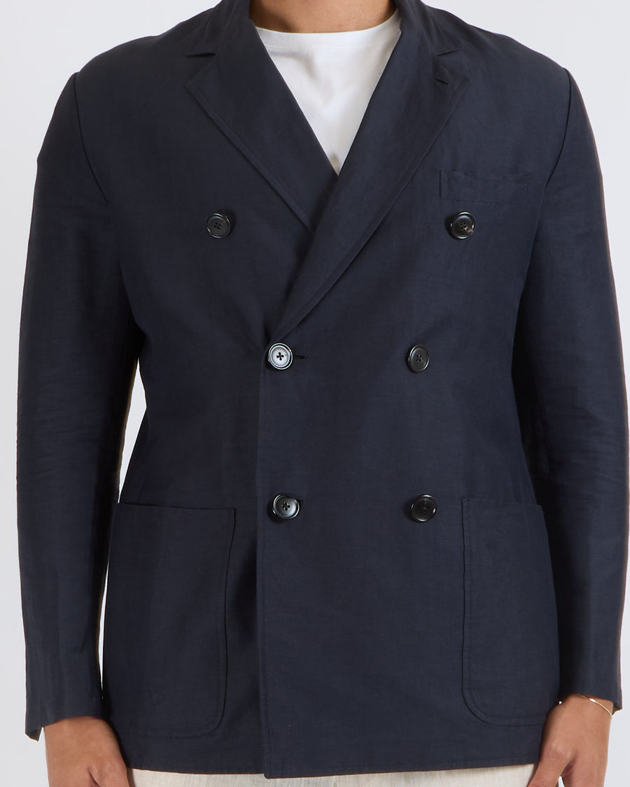 Hermès Menswear Linen Navy Blazer Jacket with Black Buttons Size FR 50 (UK 40)
