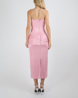 Alex Perry Pink Strapless Corset Midi Dress with Drape Waist Detail Size UK 8