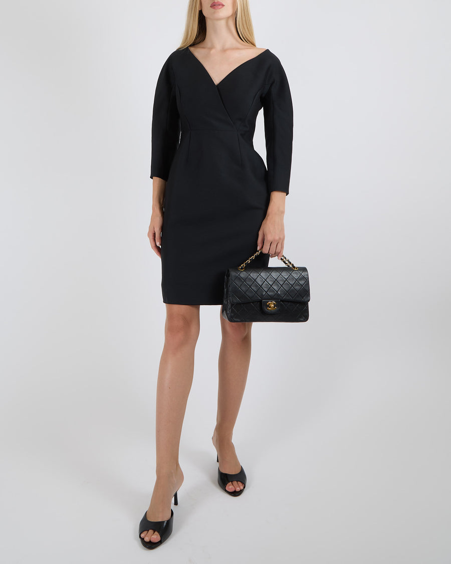 Gucci Black Wool and Silk Blend Long-Sleeved Rounded Shoulder Mini Dress Size IT 38 (UK 6)