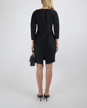 Gucci Black Wool and Silk Blend Long-Sleeved Rounded Shoulder Mini Dress Size IT 38 (UK 6)