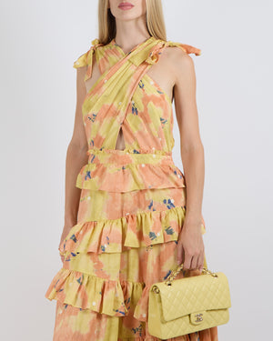 Ulla Johnson Orange and Yellow Silk Zahra Ruffled Maxi Dress with White Polkadots and Ribbon Details Size S (UK 8) RRP £1,200