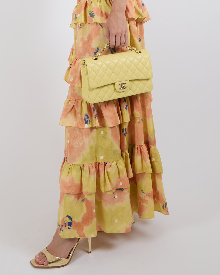 Ulla Johnson Orange and Yellow Silk Zahra Ruffled Maxi Dress with White Polkadots and Ribbon Details Size S (UK 8) RRP £1,200
