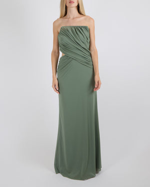 Christopher Esber Green Strapless Maxi Dress with Side Cut-Out and Rouched Detail Size AU 8 (UK 8)