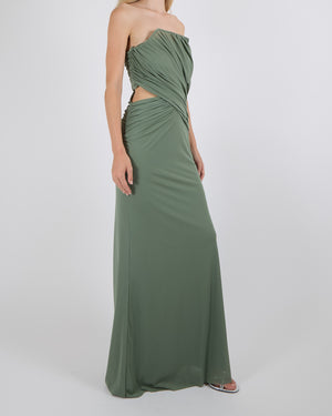 Christopher Esber Green Strapless Maxi Dress with Side Cut-Out and Rouched Detail Size AU 8 (UK 8)