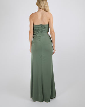 Christopher Esber Green Strapless Maxi Dress with Side Cut-Out and Rouched Detail Size AU 8 (UK 8)