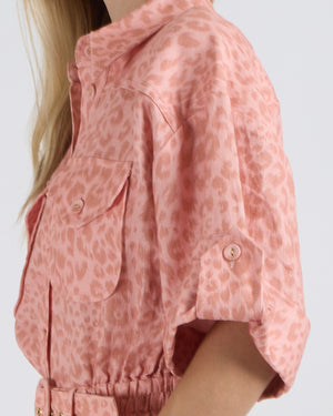 Zimmermann Pink Linen Leopard Print Boilersuit Jumpsuit with Belt Detail Size 0 (UK 8)