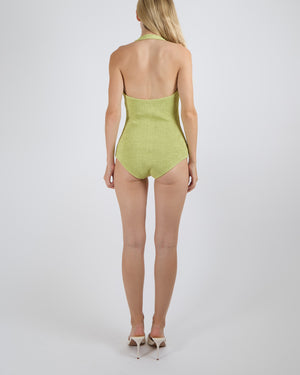 Bottega Veneta Light Green Crinkled Seersucker One-Piece Swimsuit with Halterneck Bikini Top Size S (UK 8)&nbsp;