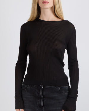 Saint Laurent Black Ribbed Long-Sleeved Top Size FR 36 (UK 8)