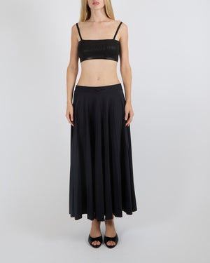 Valentino Black Pleated Maxi Skirt with Elastic Waistband and Red Logo Detail Size XS (UK 6)