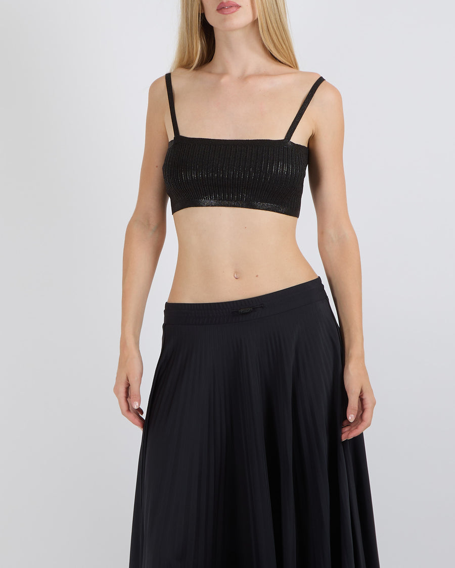 Valentino Black Pleated Maxi Skirt with Elastic Waistband and Red Logo Detail Size XS (UK 6)
