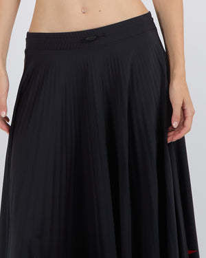 Valentino Black Pleated Maxi Skirt with Elastic Waistband and Red Logo Detail Size XS (UK 6)