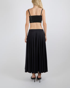 Valentino Black Pleated Maxi Skirt with Elastic Waistband and Red Logo Detail Size XS (UK 6)