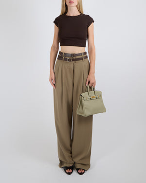 Camila Coelho Khaki Pants High Waisted Pants with Double Buckle and Belt Detail Size XS (UK 6)