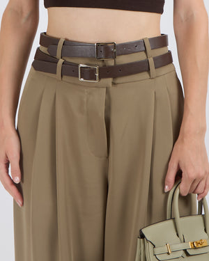 Camila Coelho Khaki Pants High Waisted Pants with Double Buckle and Belt Detail Size XS (UK 6)