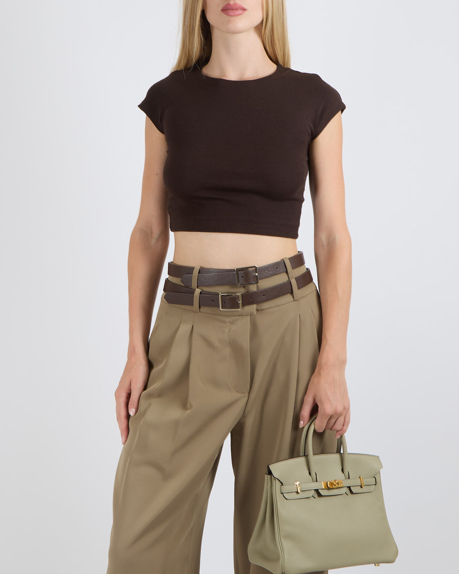 Camila Coelho Khaki Pants High Waisted Pants with Double Buckle and Belt Detail Size XS (UK 6)