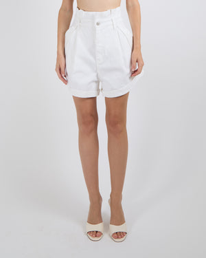 Zimmermann White High Waisted Pleated Denim Shorts with Pocket and Button Details Size 2 (UK 12)