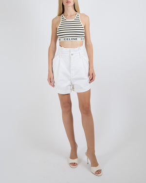 Zimmermann White High Waisted Pleated Denim Shorts with Pocket and Button Details Size 2 (UK 12)