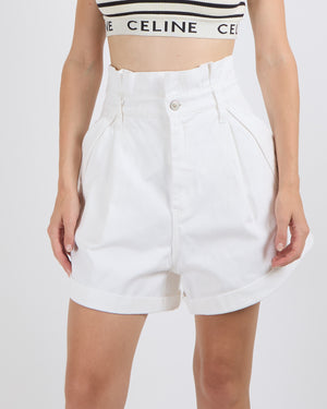 Zimmermann White High Waisted Pleated Denim Shorts with Pocket and Button Details Size 2 (UK 12)